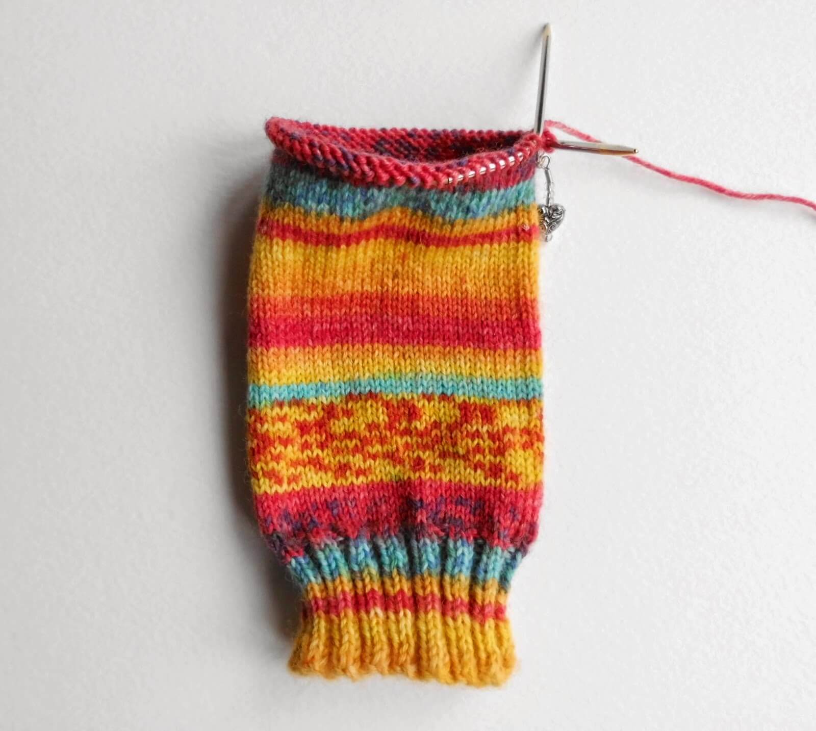 Beginner sock knitting - Winwick Mum Sockalong - leg section on short circular needle