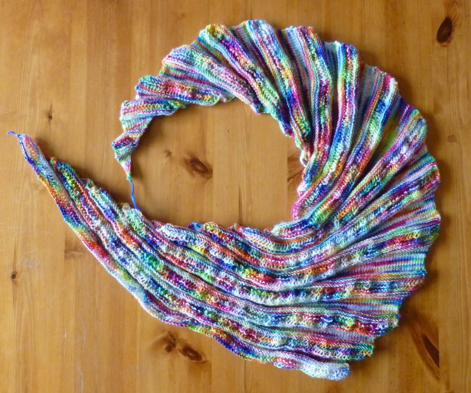 Couthie shawl before blocking