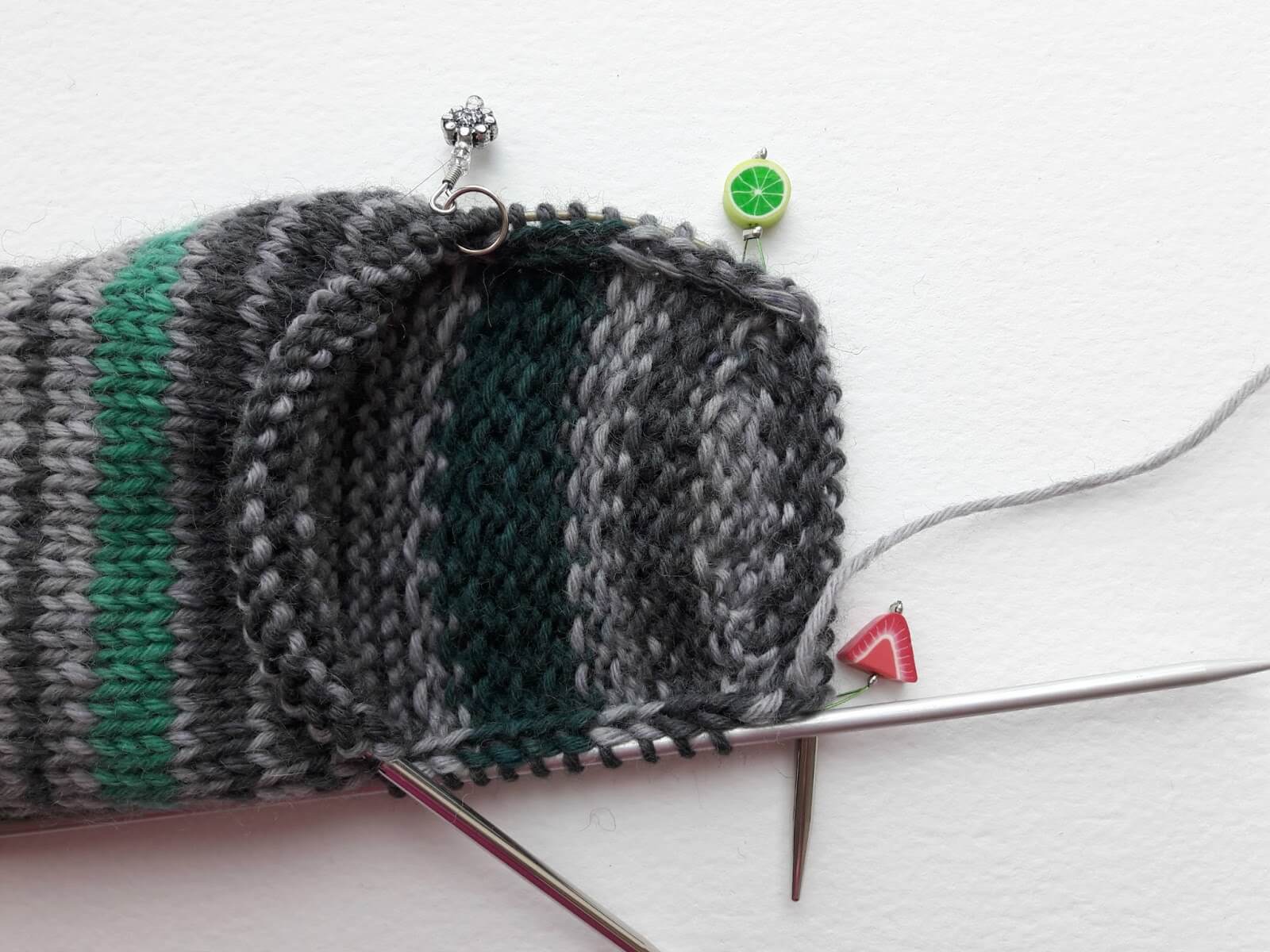 Reinforced heel and sole on hand knitted sock