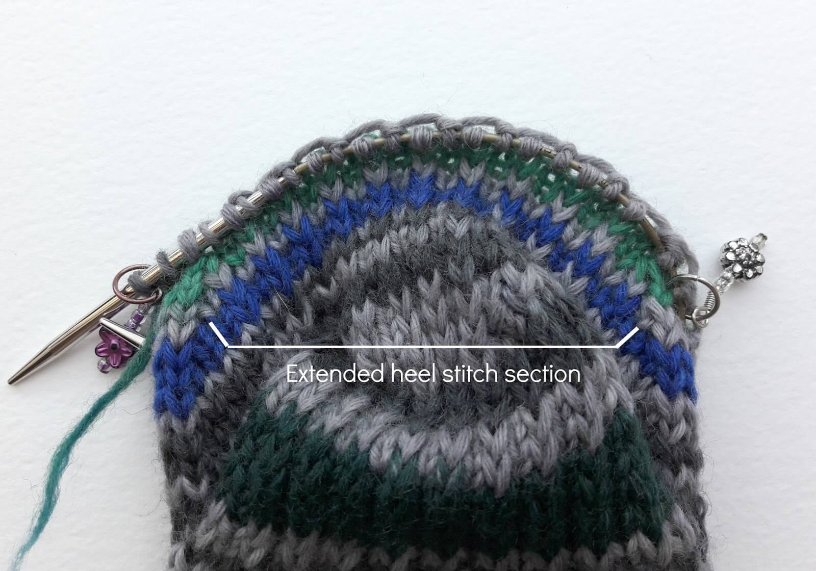 Reinforced heel and sole on hand knitted sock