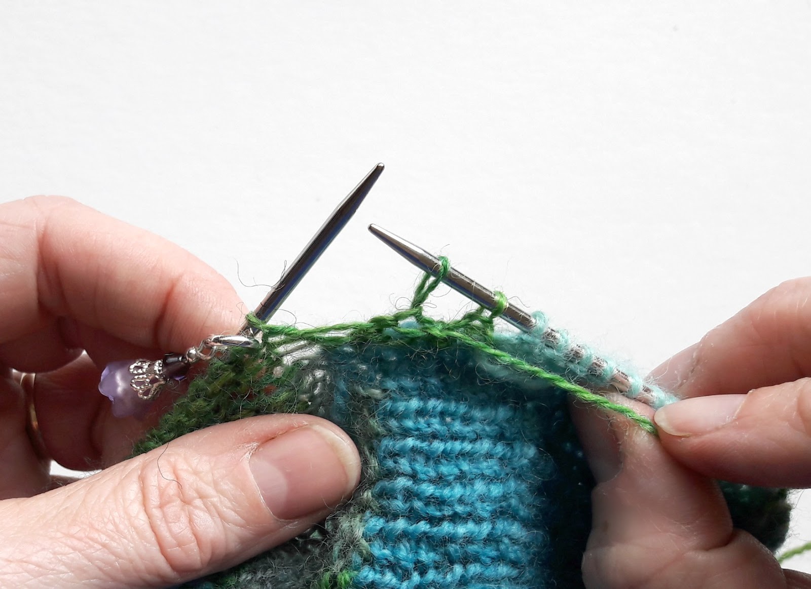 Winwick Mum Patchwork socks - Barbara Walker method of P2togtbl