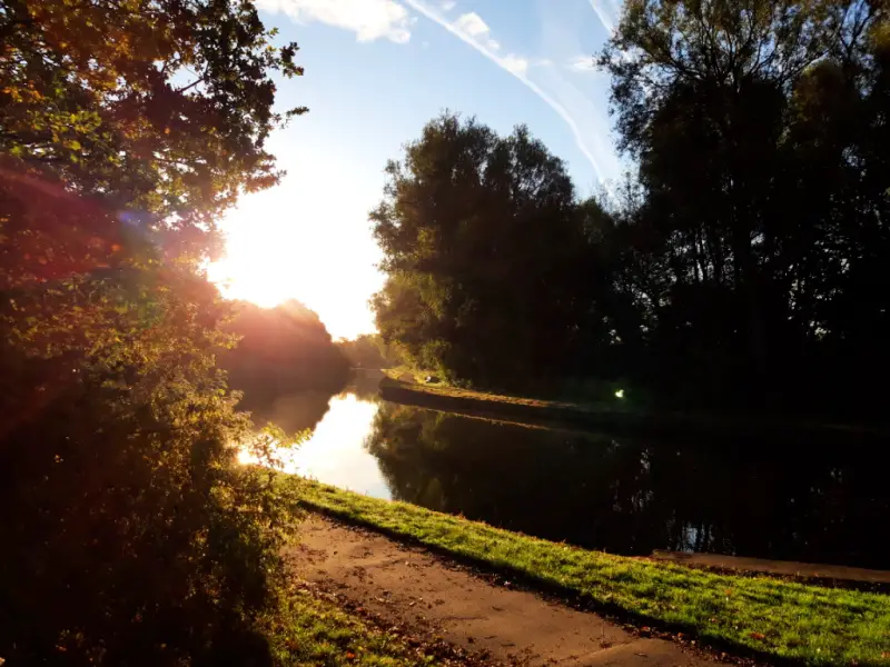 The same canal from a different angle. The morning light has turned everything to gold and it is reflecting off the water.