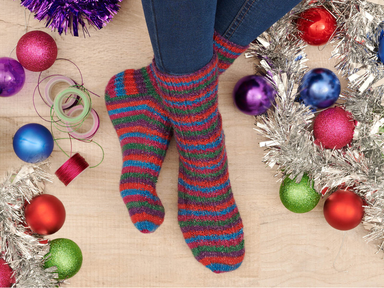 Red Yarn for Christmas Socks, Sparkly Holiday Red & Green Sock Yarn