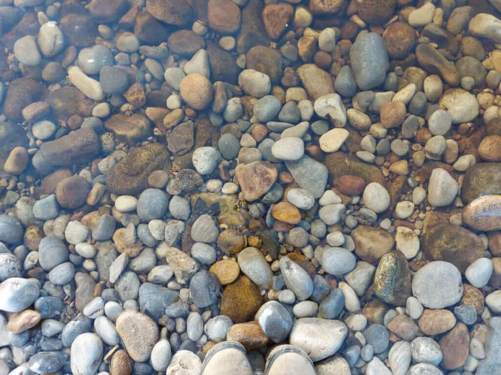 Christine is standing on the water's edge where the river meets the land.