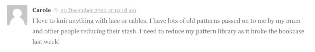 A blog comment from Carole