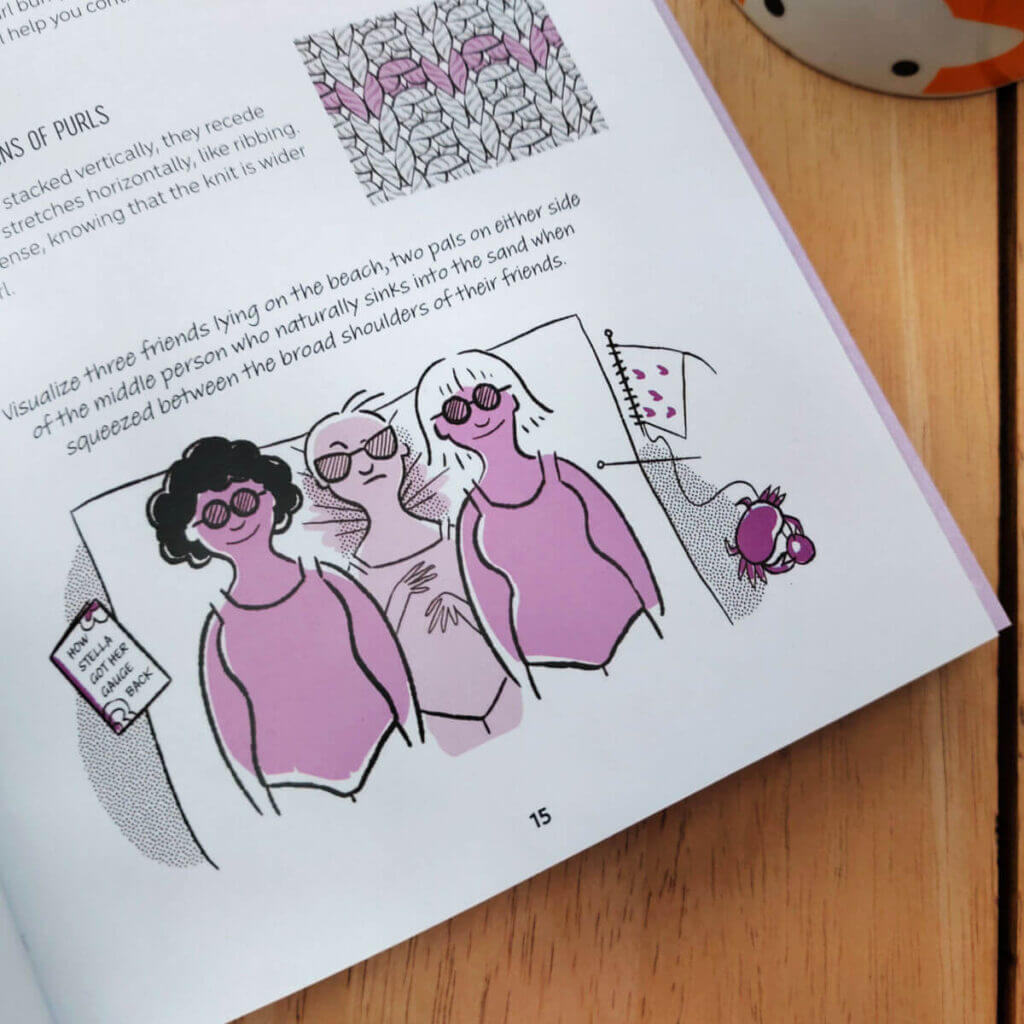 A cartoon illustration from a knitting book