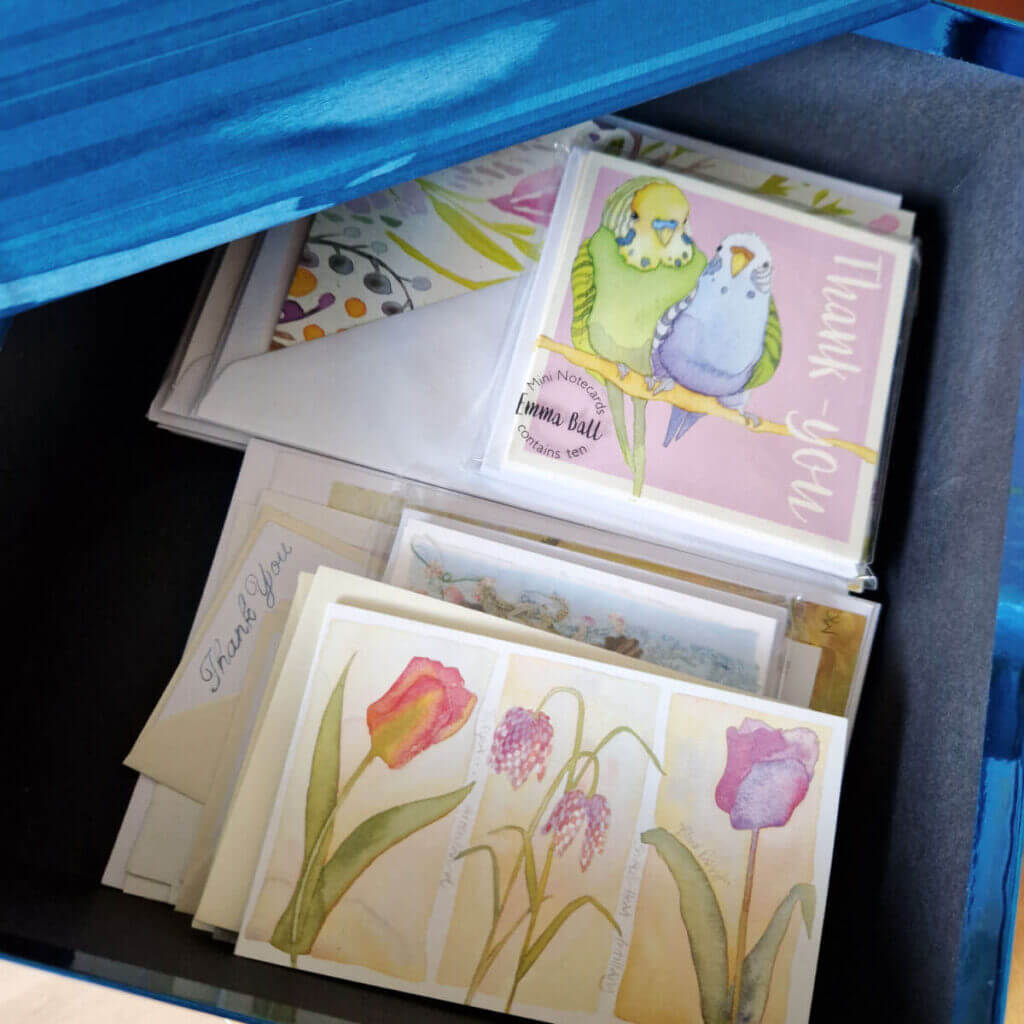 A selection of notecards in a box