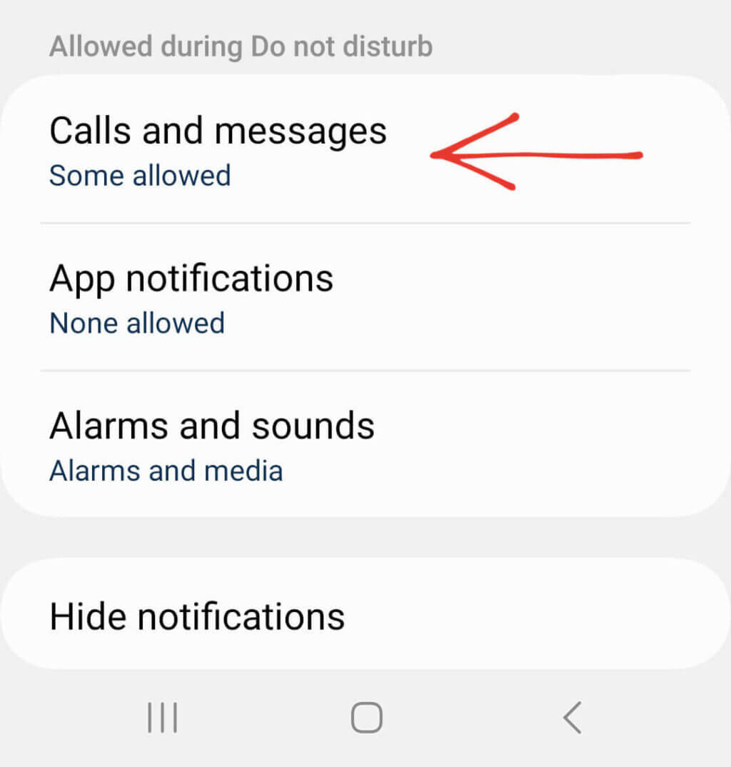A screenshot of a phone screen showing do not disturb settings