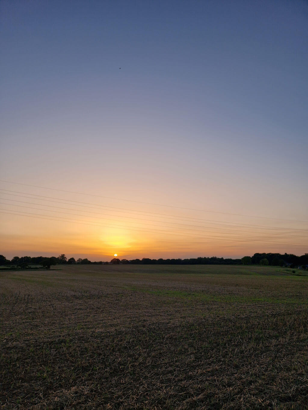 A setting sun across a field of stubble