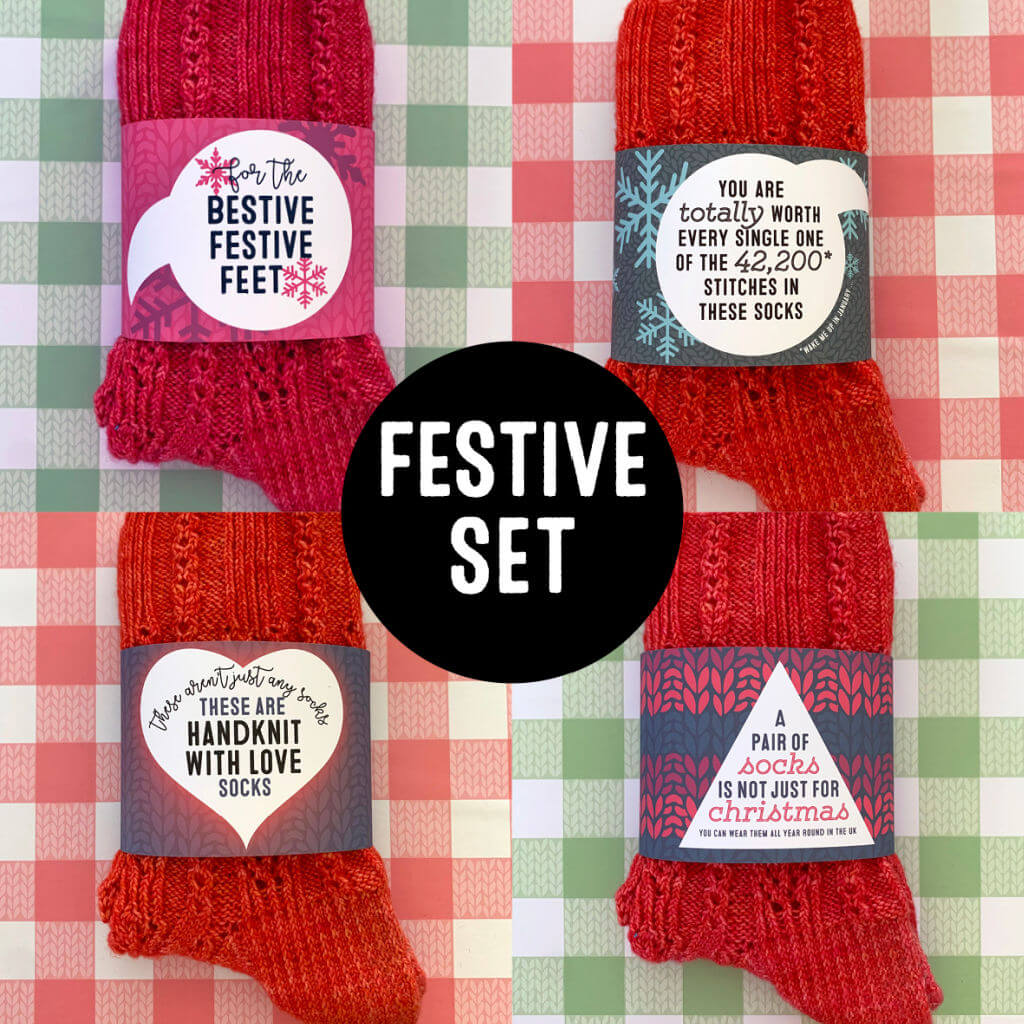 Four sock bands with different captions