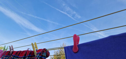 Blue sky above washing on a line