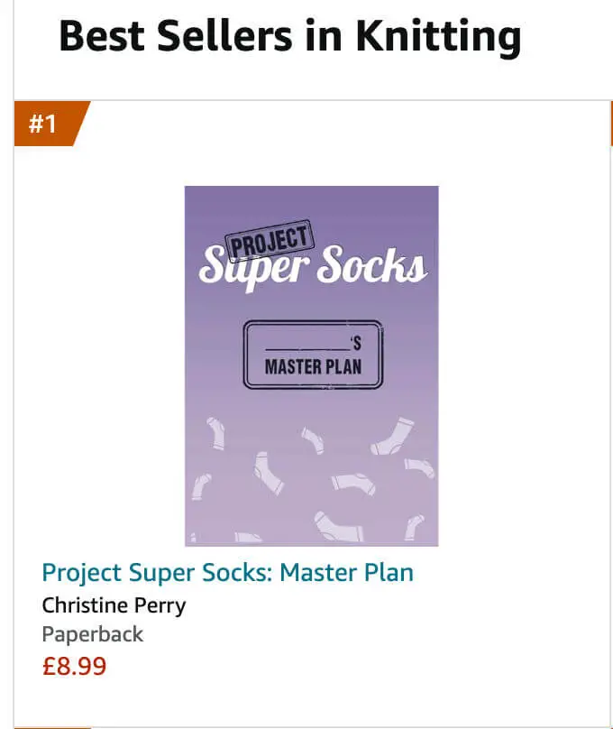 A screenshot of an Amazon page showing Project Super Socks as the number one bestseller in Knitting Books
