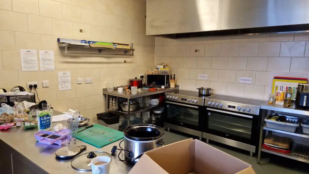 A catering kitchen in use