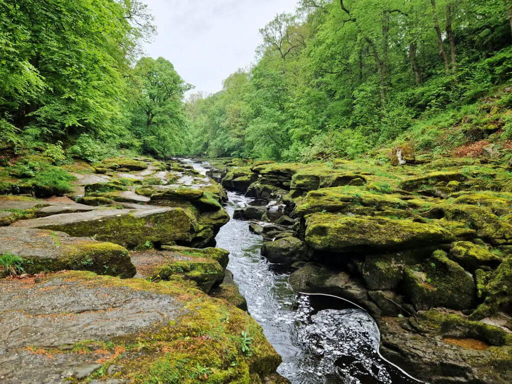 A waterfall between rocks 