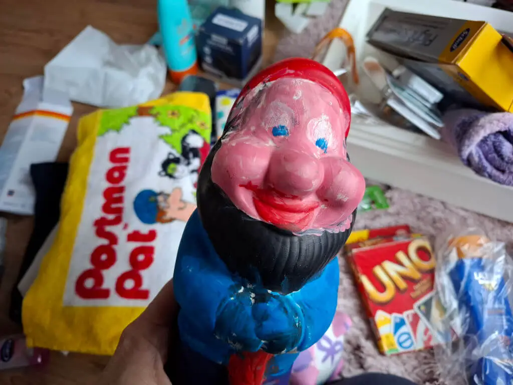 A painted pottery gnome