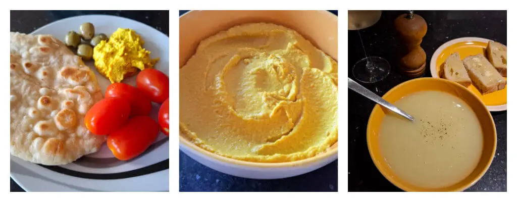 A collage of three plates of food